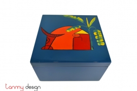 Blue square lacquer box hand painted with buffalo 20*H12 cm